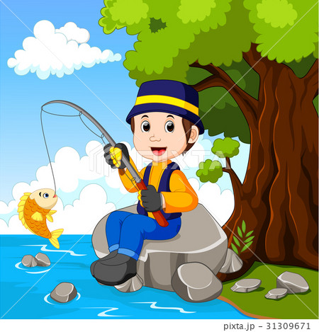 Cartoon Boy fishing - Stock Illustration [31309671] - PIXTA