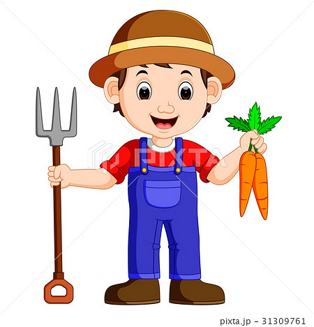 Cartoon young farmer holding rake - Stock Illustration [31309761] - PIXTA