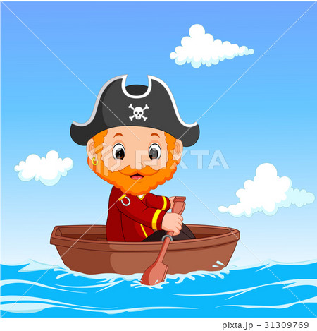 Cartoon little pirate was surfing the ocean 31309769