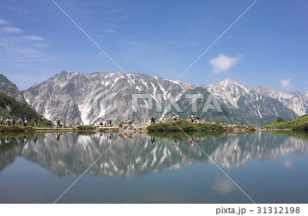 初夏の信州白馬の八方池、行き交う登山者と背景に雄大な北アルプスの天狗尾根と白馬三山の絶景を望む 初夏の信州白馬の八方池、行き交う登山者と背景に雄大な北アルプスの天狗尾根と白馬三山の絶景を望む 31312198