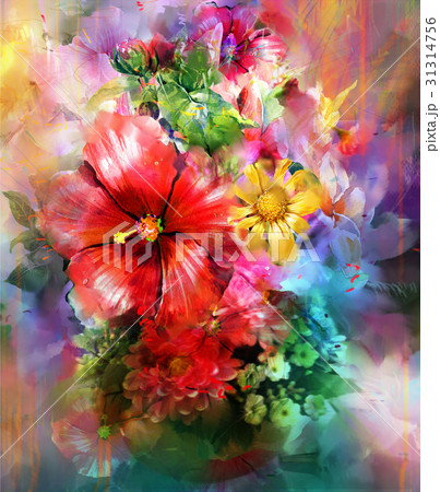 Abstract colorful flowers watercolor painting. 31314756