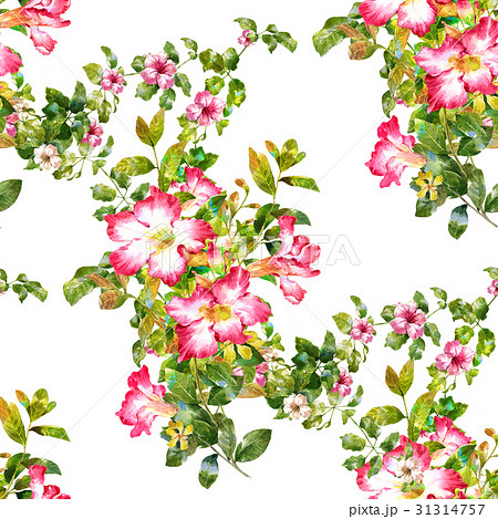 Watercolor painting of leaf and flowers, seamless Watercolor painting of leaf and flowers, seamless 31314757