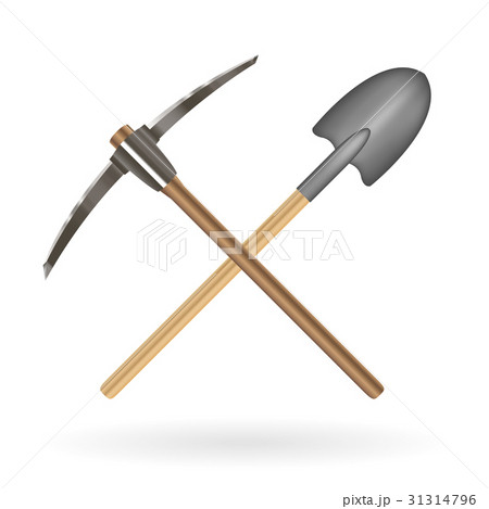 cross shovel and pickaxe logo on a white backgroun 31314796