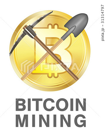bitcoin mining logo with pickaxe and shovel on a g bitcoin mining logo with pickaxe and shovel on a g 31314797