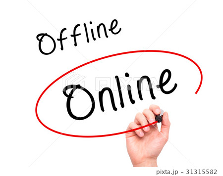 Man Hand writing and choosing Online instead Man Hand writing and choosing Online instead 31315582