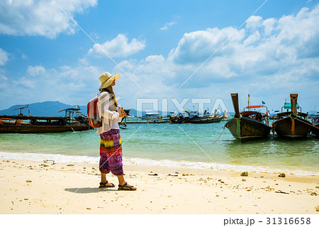 traveling woman resting tropical Thailand beach traveling woman resting tropical Thailand beach 31316658
