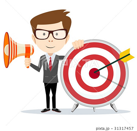 Cartoon businessman holding target and megaphone. 31317457