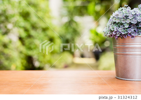 Green plant in a flower pot on a wooden desk 31324312