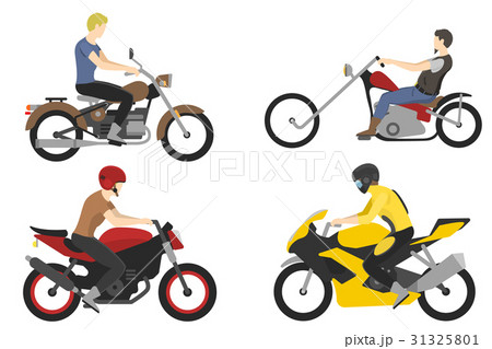 four motorcyclist with accessories set. helmets four motorcyclist with accessories set. helmets 31325801