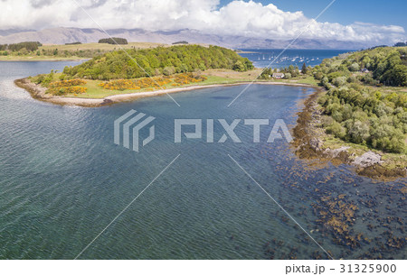 Aerial of secret beach by Portnacroish, Argyll 31325900