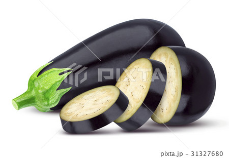 Whole and sliced eggplant isolated on white 31327680
