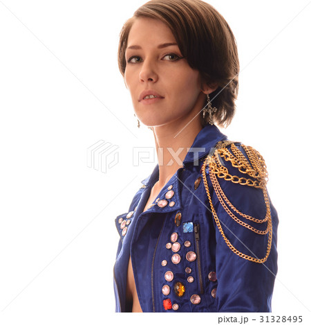 Sexual young woman in short blue jacket Sexual young woman in short blue jacket 31328495