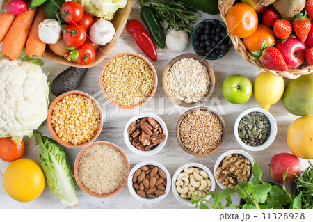 fruits and vegetables, nuts, cereals, ham 31328928
