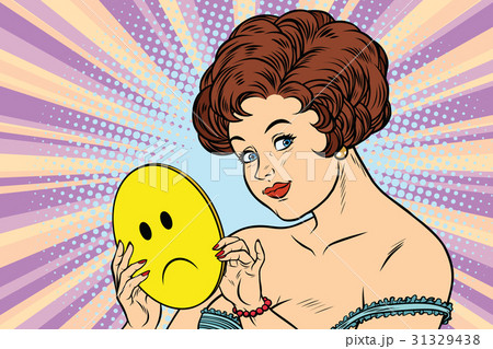 Beautiful woman with mask Emoji sadness Beautiful woman with mask Emoji sadness 31329438