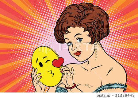 Beautiful woman with mask Emoji kiss of love Beautiful woman with mask Emoji kiss of love 31329445