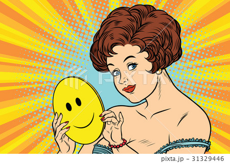 Beautiful woman with mask Emoji smile 31329446