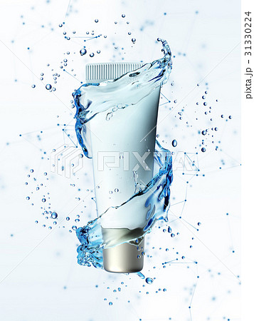 Cream bottle mock up in water splash on blue Cream bottle mock up in water splash on blue 31330224