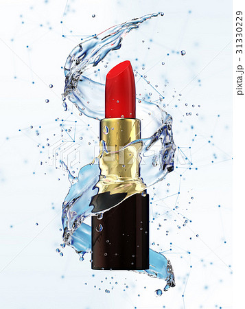 Red lipstick in water splash isolated on white 31330229