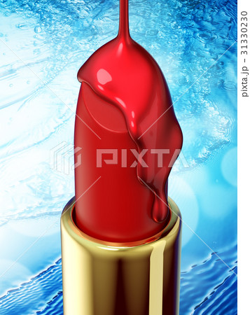 Red lipstick on blue bokeh background 31330230