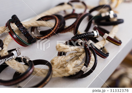The store selling different leather bracelets The store selling different leather bracelets 31332376