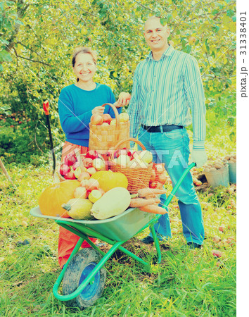 Man and woman with harvest in vegetables garden 31338401