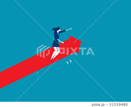 Businesswoman pointing and driving arrow upward. 31339480