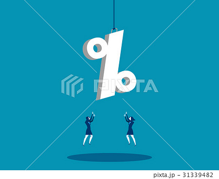 A businesswoman reaching for percentage sign. A businesswoman reaching for percentage sign. 31339482