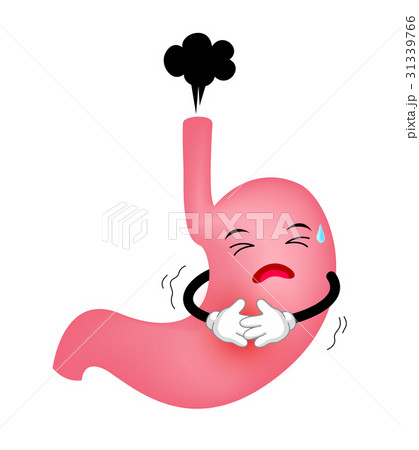 Sad cartoon stomach character in pain. 31339766