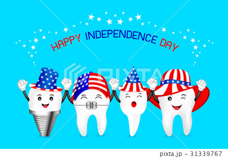Cute cartoon tooth with American hat. 31339767
