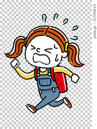 遅刻する女の子のイラスト素材