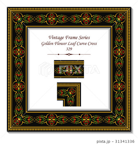 Vintage 3D frame of Golden Flower Leaf Curve Cross 31341336
