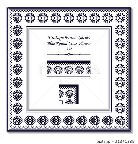 Vintage 3D frame of Blue Round Cross Flower 31341339