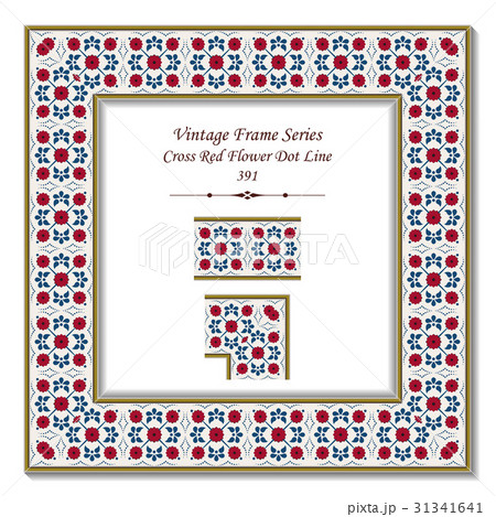 Vintage 3D frame of Cross Red Flower Dot Line 31341641