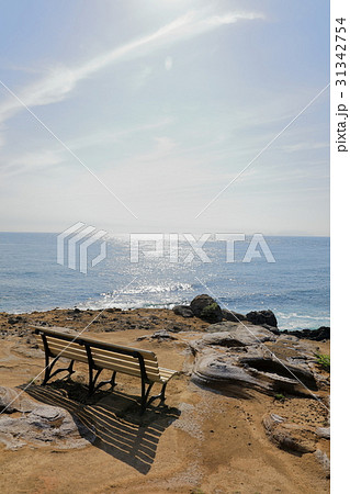 三宅島　伊豆岬にあるベンチ　縦写真 31342754