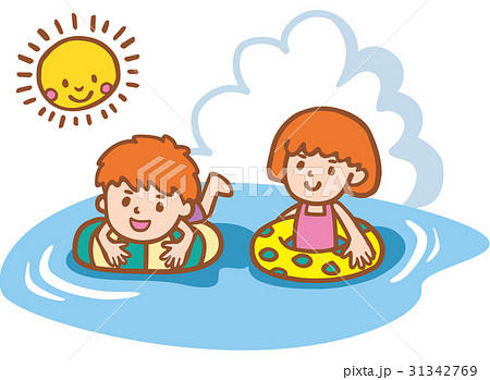 海水浴 海で遊ぶ子供のイラスト素材