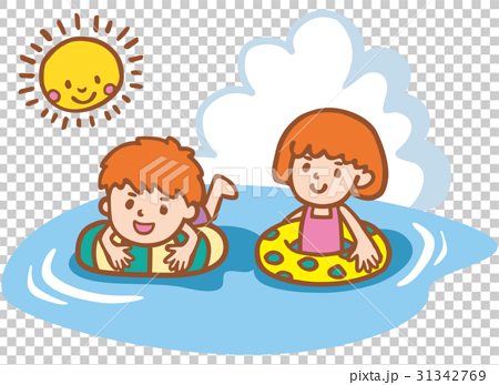 海水浴 海で遊ぶ子供のイラスト素材