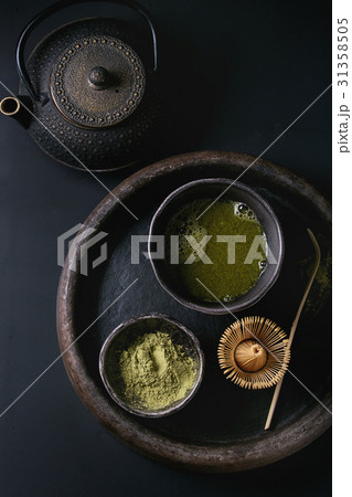 Green tea matcha powder and drink 31358505
