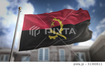 Angola Flag 3D Rendering on Blue Sky Building 31360611