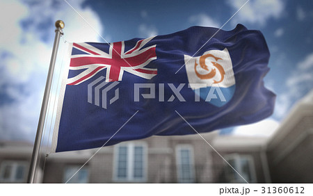 Anguilla Flag 3D Rendering on Blue Sky Building 31360612