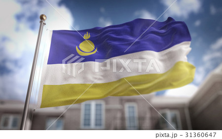 Buryatia  Flag 3D Rendering on Blue Sky Building 31360647