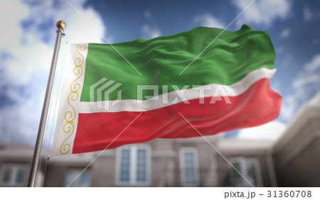 Chechen Republic Flag 3D Rendering on Blue Sky 31360708
