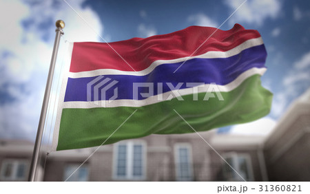 The Gambia Flag 3D Rendering on Blue Sky 31360821