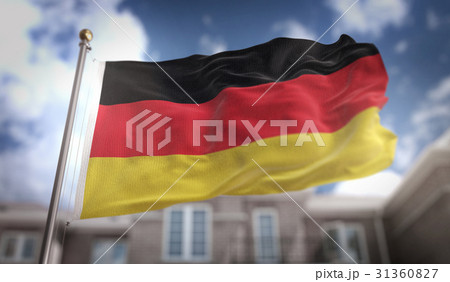 Germany Flag 3D Rendering on Blue Sky Building 31360827