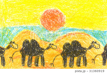 Art painting with camelcade in lifeless desert Art painting with camelcade in lifeless desert 31360919