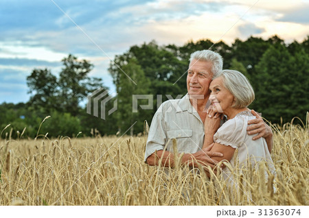 Senior couple on field of wheat Senior couple on field of wheat 31363074