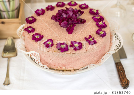 Close up Wedding or birthday cream cake with Close up Wedding or birthday cream cake with 31363740