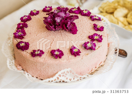 Close up Wedding or birthday cream cake with Close up Wedding or birthday cream cake with 31363753