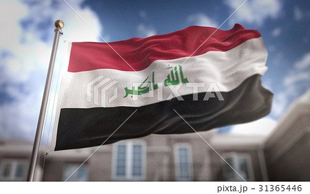 Iraq Flag 3D Rendering on Blue Sky Building 31365446