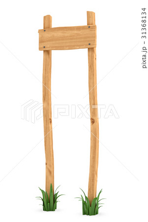 3d rendering of a wooden post with square board 3d rendering of a wooden post with square board 31368134
