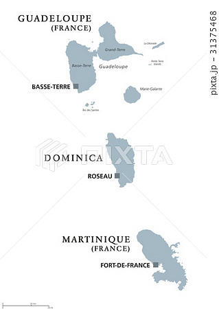 Guadeloupe, Dominica, Martinique political map Guadeloupe, Dominica, Martinique political map 31375468